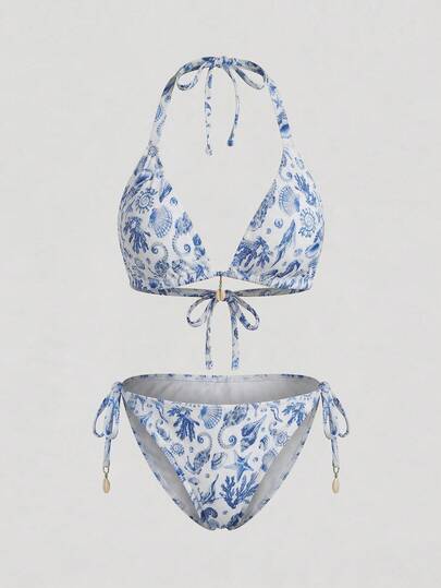 Sweetra CURVE Bộ bikini in hình sao biển san hô nhiều màu sắc ngày lễ cỡ lớn