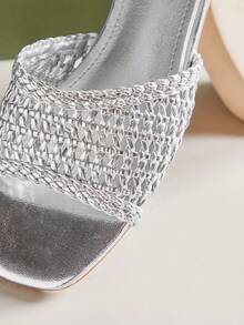 SHUZIA 女士时尚休闲舒适编织PU踝带平底凉鞋 - 銀色 - 查看 7