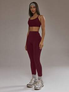 Musera Sport Sports Bra And High Rise Leggings Co-Ord Set Padel Winter Activewear Sport Gym Workout Active Sets Workout Sets Alloy Summer - Burgundy - View 3