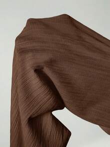 SHEIN Tall Loose Drawstring Waist Trousers In Textured Crinkle Fabric - Chocolate Brown - View 12