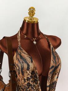 Amplova Boho Style Leopard Print Sexy Low-Cut Bodycon Jumpsuit For Women - Brown - View 6