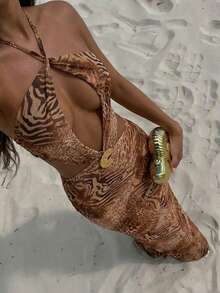 Opulessa Women's Leopard & Zebra Print Backless Hollow Out Sexy Vacation Dress - Multicolor - View 1