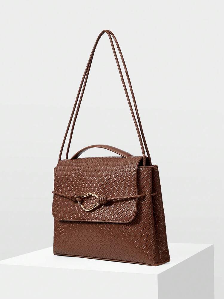 WOMEN'S BROWN FASHIONABLE CASUAL ELEGANT SHOULDER BAG WITH WOVEN EMBOSSED TEXTURE,LARGE CAPACITY,FOR COMMUTE, FOR SHOPPING,FOR DAILY