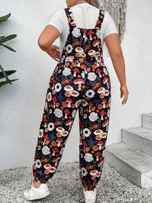 SHEIN Plus Size Women's Summer Bohemian Mushroom Print Jumpsuit - Multicolor - View 2