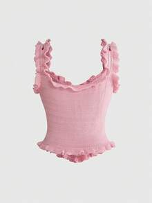 Sweetness Áo len dệt kim xếp nếp phong cách đồng quê Fairycore dành cho nữ - Hồng - Xem 2
