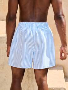 Manfinity VDAYZ Men's Drawstring Waist Striped Casual Beach Shorts Men And Women Matching Swimwear Matching Bathing Suits For Men And Women His And Hers Swimwear Couple Bathing Suit Set Beach Outfit For Men And Women Couple - Blue - View 2