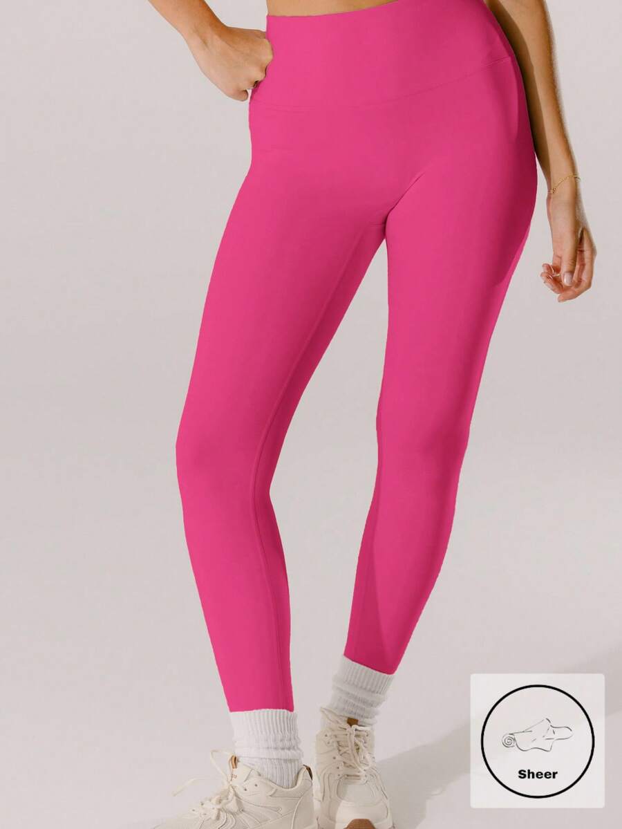 Aralina Quần legging nữ cạp cao, màu trơn, kiểu dáng thể thao thường ngày. - Hồng nhiệt đới - Xem 1