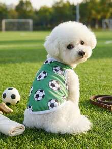 PETSIN 1pc Green Pet Vest For Cats And Dogs, Football World Cup Themed, Sunscreen And Insect-Proof, Summer - Multicolor - View 2