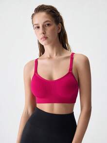 Loungeista 孕婦簡單素色無縫哺乳內衣無墊夏季適用 - 玫紅色 - 查看 1