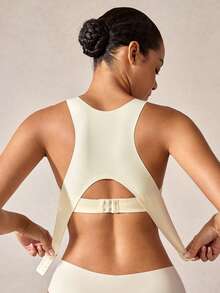 1pc Women's Wireless Front & Back Closure Sports Bra, Cycling & Workout, Anti-Sag - White - View 13
