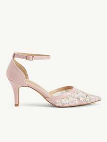 CUCCOO CHICEST Pink Flower Lace Thin Heel Pointed Word Banquet Ladies High Heels - Pink - View 3