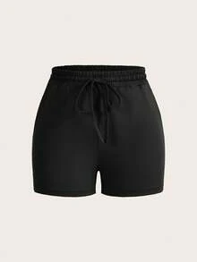 Slaydiva Bộ đồ mùa hè dành cho nữ gồm áo tank top cổ chữ U dáng ngắn và quần short có túi dây rút. - màu đen - Xem 9
