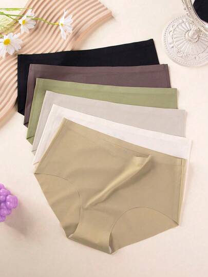 6pcs/Pack Seamless Solid Color Triangle Briefs Set, Simple Style