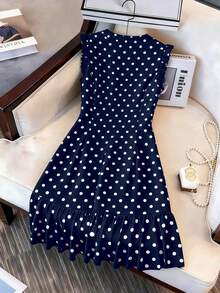 SHEIN LUNE CURVE Plus Size V-Neck Casual Dress, Elegant & Versatile For Daily, Vacation, Wedding, Party, Slimming & Flattering - Navy Blue - View 2
