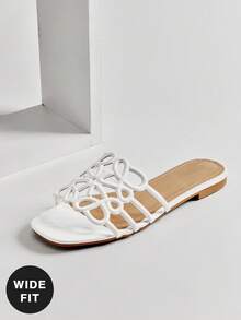 SHUZIA Giày sandal đế bằng dáng rộng, thời trang, thanh lịch, họa tiết hoa khoét hở dành cho nữ. - trắng - Xem 9