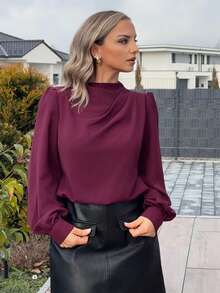Jeta Ari Damen Burgunderrote Bluse mit Kragen, plissiert, weite Laternenärmel, Langarm, modern, elegant, urbaner Alltag, romantisch 90er Jahre Retro, geeignet für Valentinstag Party, Strand, Abschluss, Mode, Lässig, Romantik, passend für Hochzeitsgäste, Gastgeber, Dates, Partys, Konzerte, Brunch, Flughafen - Rot-violett - Übersicht 6