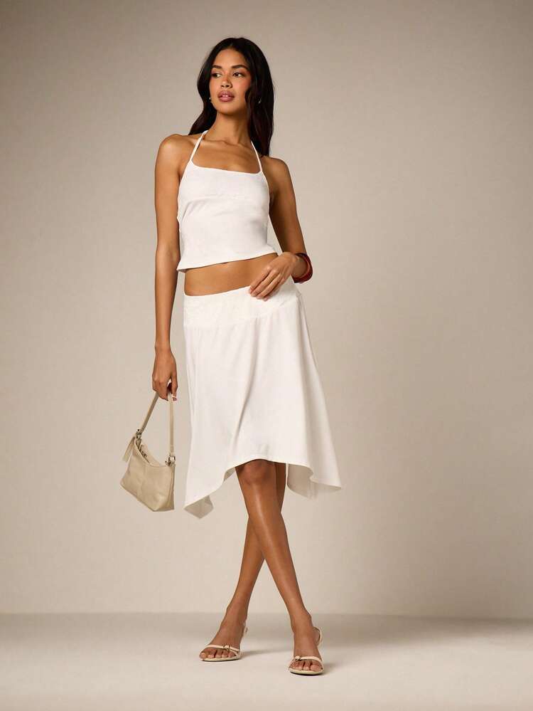 Lace Detail Halter Neck Top With Tie Back