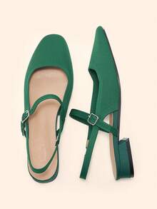 CUCCOO BASICS Zapatos planos tipo Mary Jane para mujer con correa de cinta, punta cuadrada cómoda - Verde - Ver 5
