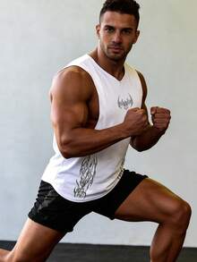 GymBeat Men's Casual Sports Printed Sleeveless T-Shirt - White - View 4