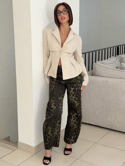 IamThia Áo khoác blazer mỏng cổ ve tay dài, cạp chun vải lanh thường ngày cho nữ, màu mơ cho mùa thu/đông