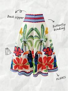 SHEIN Franclia Chân váy nữ kiểu dáng thường ngày, họa tiết nhiệt đới, thắt eo, thích hợp cho kỳ nghỉ hè. - Nhiều màu - Xem 2