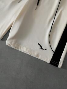 PAVTROS Conjunto casual de camiseta de manga corta de cuello redondo y pantalones cortos con contraste de color para hombre - Albaricoque - Ver 4