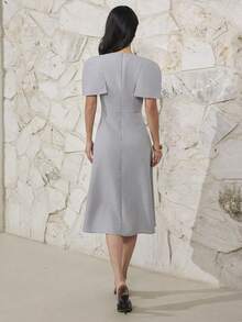 Heiryn Elegant Metal Buckle Commuter Dress For Women - Grey - View 6