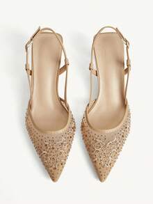 CUCCOO CHICEST Giày nữ thời trang, giày cao gót nữ, giày cao gót đính đá, thiết kế thanh lịch, thích hợp cho hẹn hò, công sở. - Màu be - Xem 2