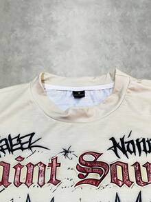 Manfinity EMRG Áo thun nam tay ngắn cổ tròn dáng rộng in hình trái tim rách - Màu be - Xem 3