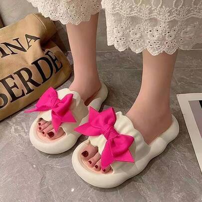 Zapatillas de plástico para mujeres New Summer Must-Have: Versatile Bow-Tie Platform Flip-Flops with a "Sink-In" Feel
