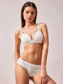 Veilyse Solid Harness Bra & Panty Lingerie Setfor Summerfor Summer - White - View 3