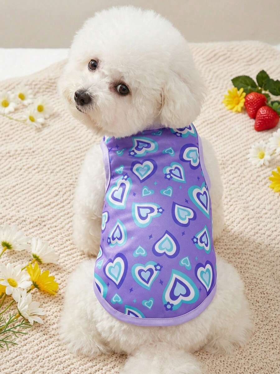 PETSIN Purple Heart Print Y2K Pet Vest, Breathable, Suitable For Cats And Dogs, Summer, 1pc - Multicolor - View 1