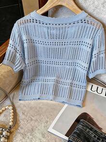 GlowEve Elegante cárdigan de punto con cuello redondo y lazo para primavera/verano para mujer - Azul - Ver 2