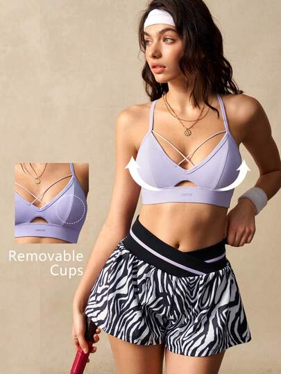 VARSIVA 女士纯色交叉设计日常健身运动文胸
