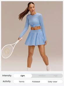 GLOWMODE Swing And Shine 轻盈吸汗速干 UPF 50+ 防晒除臭内置短裤侧袋褶裥网球裙 高尔夫匹克球日常休闲装 - 天藍色 - 查看 6