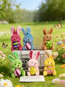 MINKOJA 12 Pack 4.7 Inch Easter Plush Bunnies Keychain Eggs Stuffed Bunny Set Plush Rabbit With Eggs Filler Or Basket Filler Rabbit Keychain Set Easter Party Favors Gifts, Multi-Color - Multicolor - View 2