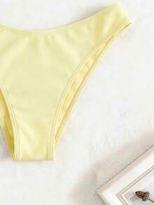 Swim Vcay Solid Color Minimalist Design Summer Beach Bikini Bottom - Light Yellow - View 3