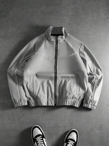 PAVTROS Áo khoác nam dáng casual tối giản, đa năng, thích hợp cho mùa xuân và mùa thu. - Màu Xám nhạt - Xem 1