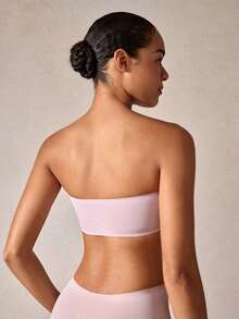 Veilyse 1pc Front Clasp Pink One-Shoulder Fan-Shaped Bustier With Wide Silicone Upgraded Non-Slip Band, Comfortable Padded Bra, Seamless Wireless Bra For Womenfor Summerfor Summer - Pink - View 2