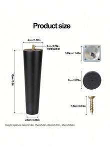 Bộ 4 chân gỗ màu đen hình nón thay thế cho bàn cà phê, chân bàn ghế, chân ghế sofa, chân ghế đơn, chân ghế sofa đôi, chân ghế đôn, chân bàn trang điểm, chân bàn phụ. - màu đen - Xem 7