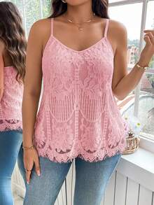 Reflora Canotta elegante in pizzo tinta unita per taglie comode - Rosa corallo - Visualizzare 6