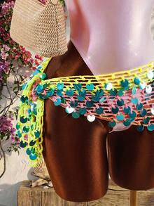 Amplova Áo khoác ngoài nữ xuyên thấu thêu sequin chuyển màu, gợi cảm và phá cách, phù hợp cho kỳ nghỉ, lễ hội âm nhạc, đồ bơi mùa xuân/hè dễ thương, hàng mới về. - Hồng - Xem 6