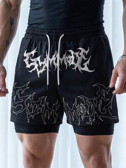 GymBeat Men's Casual Drawstring Waist 2 In 1 Patchwork Shorts, Versatile For Daily Wear And Sports