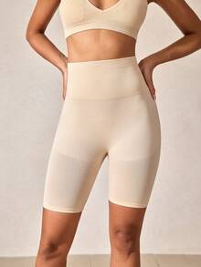 女士修身塑形短裤，收腹提臀，半透明 - 杏色 - 查看 6