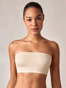 女士无肩带无缝隐形文胸抹胸文胸露背透气无钢圈文胸新娘文胸提托性感内衣 - 米色 - 查看 4