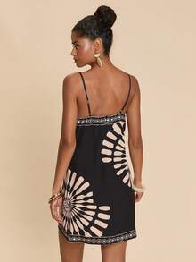 Travachic Váy hai dây họa tiết hình học phong cách thường ngày cho kỳ nghỉ - màu đen - Xem 2