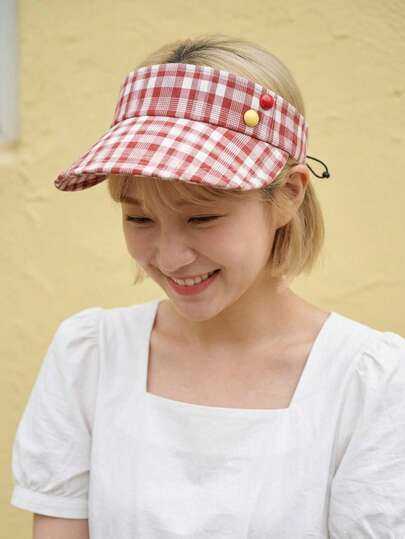 Joivida 1Pc/2Pcs Red Plaid Visor Hat For Women, New Spring Style, Large Brim Sun Protection Hat For Outdoor Travel & Beach