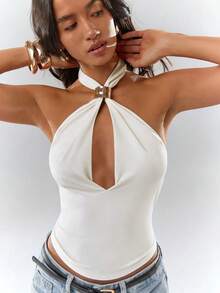 Glamine Women's Fashion Metal Buckle Knit Vest - White - View 5