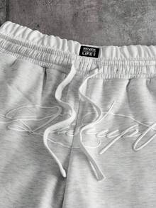 AXEPEAK Men's Letter Graphic Drawstring Waist Casual Shorts - Light Grey - View 3