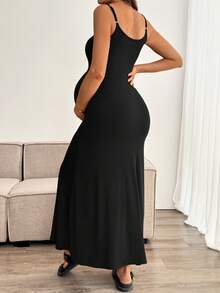 SHEIN Maternity Casual Solid Color Sleeveless Dress - Black - View 2
